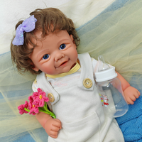 Poupée Reborn en Silicone de 17 pouces, visage souriant avec bouche ouverte, toucher réaliste, anatomie correcte, cheveux implantés