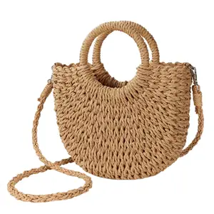 wholesale Half-Round Rattan Woven Straw Bag Summer Women Messenger Crossbody Bags Girls Small Beach Handbag