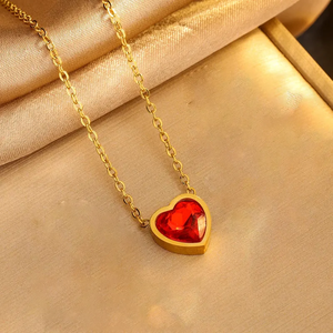 Collier moderne en acier inoxydable 304 plaqué or 18 carats, en forme de cœur en verre, tridimensionnel, design électro-plaqué sous vide - Product Image 4