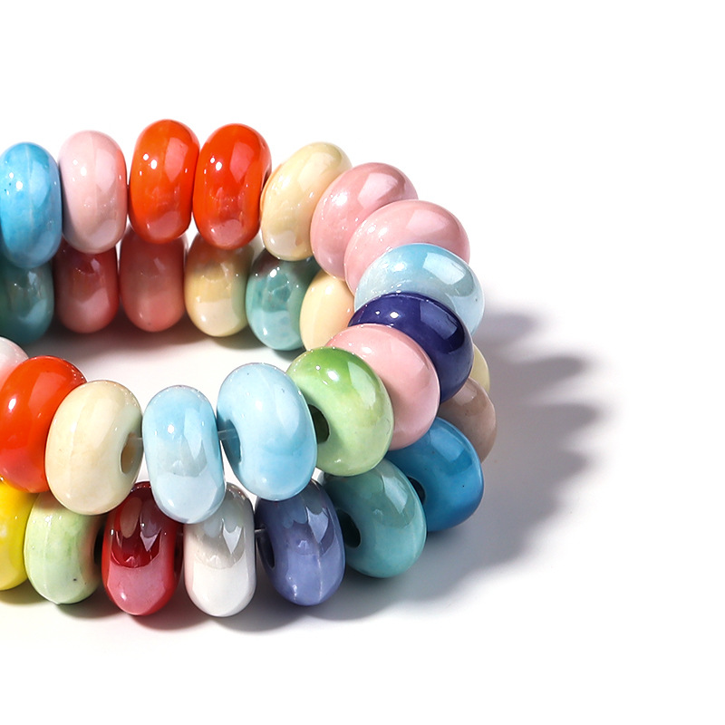 Wholesale 9x5mm Handmade Colorful Ceramic Oblate Beads for DIY Jewelry and Craft Accessories
