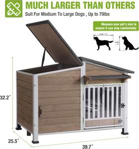 บ้านสุนัขทันสมัย แข็งแรง ทนทาน เป็นมิตรกับสิ่งแวดล้อม สำหรับกลางแจ้ง โครงไม้กันกัด พร้อมชามอาหารหมุนได้ ประตู PVC พร้อมม่านกันฝน ขนาดกลาง - Product Image 6