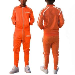 Conjunto Deportivo de Dos Piezas Personalizado, Unisex, Corte Ajustado, Tejido de Rizo a Rayas, Otoñal, Transpirable, Ropa Urbana para Hombre, Reflectante - Product Image 1