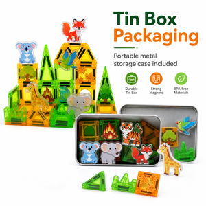 Set di Piastrelle Magnetiche EPT in Scatola di Latta, Gioco di Costruzione STEM Portatile, Città degli Animali, Oceano, Dinosauri, Principesse - Product Image 2