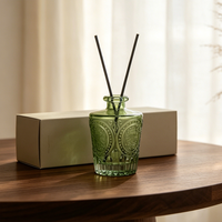 Bouteille diffuseur en verre cylindrique personnalisable avec logo, écologique, pour huiles d'aromathérapie et crèmes de soin, avec bâtonnets en rotin