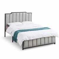 Lit en fer minimaliste pour chambre d'hôtel, robuste, blanc, rembourré, à lattes ventilées, avec double tube en acier et mousse, directement de l'usine