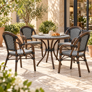 Chaise de bistrot d'extérieur en rotin tressé avec accoudoirs pour café, terrasse et balcon - Product Image 3
