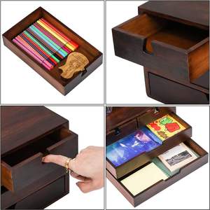 Boîte de <span class=keywords><strong>rangement</strong></span> de bureau en bois, boîte à maquillage de style tiroir pour bureau, armoire de <span class=keywords><strong>rangement</strong></span> de bureau marron foncé avec 4 tiroirs - Product Image 4