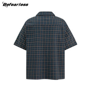 <span class=keywords><strong>Camisa</strong></span> a cuadros retro americana vintage al por mayor, <span class=keywords><strong>de</strong></span> manga corta, informal <span class=keywords><strong>de</strong></span> verano para hombre, diseño <span class=keywords><strong>de</strong></span> botonadura sencilla - Product Image 3