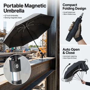 Super strong <b>windproof</b> and sun blocking foldable portable <b>umbrella</b> with a magnetic base outdoor used magnet <b>umbrella</b> - Product Image 4