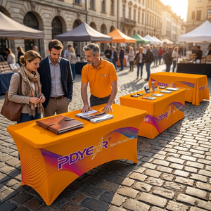 Nappe de table drapée personnalisée imprimée 4ft 5ft 6ft 8ft – Nappe publicitaire promotionnelle avec logo par sublimation pour salon professionnel - Product Image 2