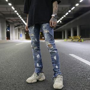 Latest Design Pants Damaged Jeans Blue Ripped <b>Ankle</b> Zipper Skinny Men Jeans Denim Trousers - Product Image 3