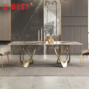 Yüksek kalite lüks büyük 8 koltuklu İtalyan Metal paslanmaz çelik ayak seramik karo mermer masa reçine yemek masası seti - Product Image 3