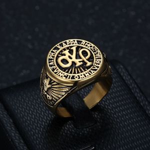 yunnique Akp Men's <b>Ring</b> Stainless Steel Gold Plated Letter Design Geometric Shape Gift Jewelry - Product Image 3