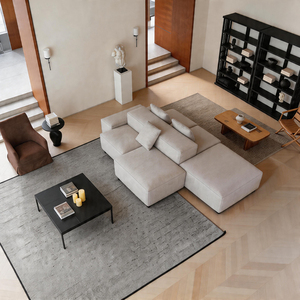 Canapé modulaire en forme de L personnalisé VB, structure en bois massif, revêtement en tissu, avec coussins en mousse haute densité - Product Image 1