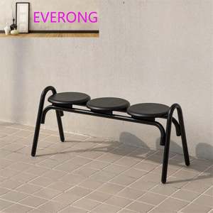 Ensemble de table et de chaises rondes en fer durable personnalisable avec un banc long à visage souriant pour terrasse, salon de thé à bulles, café - Product Image 6
