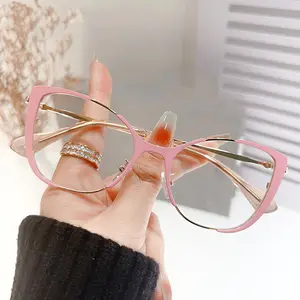Trend Metall Anti-Blaue Brille optischer Ruhm Katze Auge Rahmen verschreibungspflichtige Brille Photochrome 2024 Metall rot Katze Auge Brille