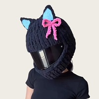 Housse de casque tendance en peluche tricotée avec cornes de diable et oreilles de chat, en fibre acrylique chaude, pour le ski et le cyclisme