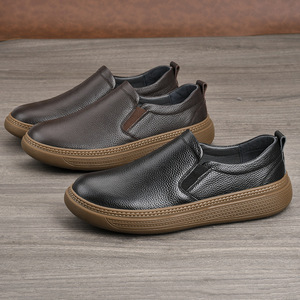 Mocassins en cuir véritable pour homme, bout rond, respirants, semelle intermédiaire en EVA, semelle extérieure en caoutchouc, chaussures décontractées toutes saisons - Product Image 1