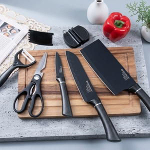 Meilleures ventes - Ensemble <span class=keywords><strong>de</strong></span> couteaux <span class=keywords><strong>de</strong></span> <span class=keywords><strong>cuisine</strong></span> professionnels en acier inoxydable avec revêtement antiadhésif, 7 pièces, avec manche en PP - Product Image 1