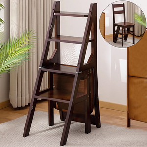Chaise pliante escabeau en bois de pin, design multifonctionnel 2 en 1 pour l'intérieur, la salle de classe et la salle à manger. - Product Image 1