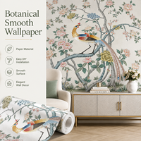 Papier peint floral botanique, papier peint lisse, revêtement mural élégant, papier peint décoratif pour salon, chambre à coucher, salle à manger
