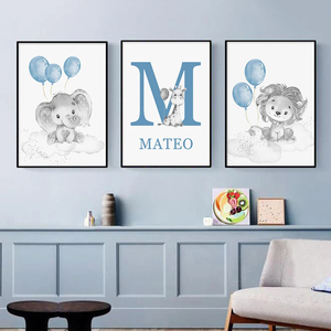 Affiche personnalisée avec le nom de bébé, animaux de dessin animé, lion, éléphant, peinture sur toile, art mural pour <span class=keywords><strong>chambre</strong></span> d'enfant, impression, décoration de la maison - Product Image 2