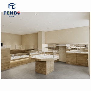 Vitrines de présentation de bijoux en bois et verre trempé personnalisées, style <span class=keywords><strong>antique</strong></span>, images de design d'intérieur pour bijouteries dorées - Product Image 2
