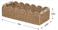 Panier de rangement en corde de papier écologique moderne, tressé à la main, à bord festonné, rectangulaire, avec poignées en bois, pour salle de bain, vente en gros