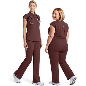 Ensemble de blouses médicales pour femmes FOXA, haut sans manches à col montant, pantalon droit, 11 poches, uniforme médical, usage hospitalier, ceinture yoga - Product Image 5