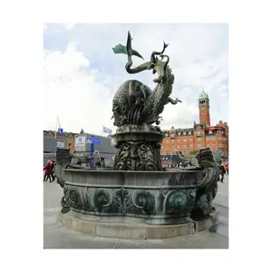 Decoração de jardim, grande estátua de fonte de bronze de dragão