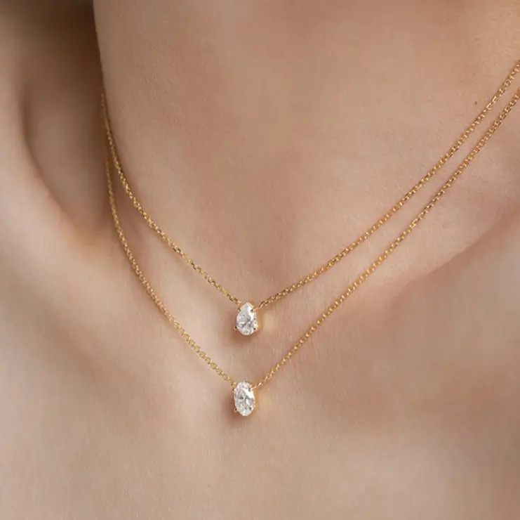 Moda su geçirmez takı 18K altın PVD Dainty Waterdrop Oval 5A zirkonya zirkon CZ kolye Minimalist paslanmaz çelik kolye