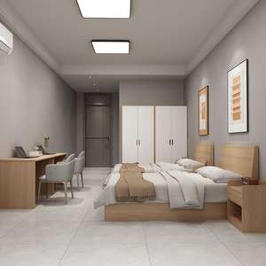 Juego de Dormitorio Comercial Moderno y Económico de Madera con Base de Cama, Mesitas de Noche y Armarios para Uso en Hoteles, Airbnb y Apartamentos - Product Image 1