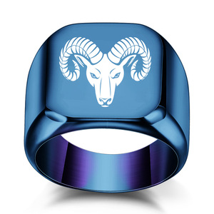 Ram Head Engraved Stainless Steel <b>Ring</b> 18MM Square Unisex Fashion Jewelry Gift - Product Image 5
