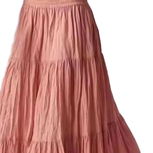 Women's Summer Line Maxi <b>Skirt</b> Casual Boho Style <b>Elastic</b> High Waist Comfortable Rayon Drawstring Long Plain Dyed A-Line Tassel - Product Image 3