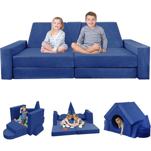 Canapé pour enfants, ensemble de 10 pièces à assembler, forme géométrique, tissu, mousse haute élasticité, structure de jeu intérieure unisexe - Product Image 1