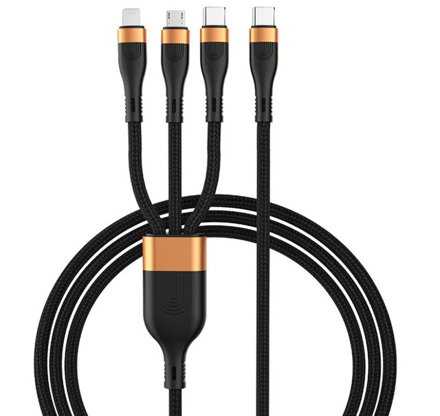 1.2m 3-in-1 Braided Nylon USB Type-C Data Cable 6A/5A 100W PD QC Fast Charging for iPhone & Laptop