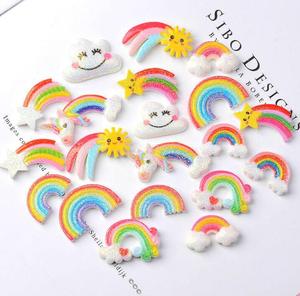 Cabochon à dos plat en résine arc-en-ciel, breloques mignonnes, étoile brillante, lune, licorne, visage souriant, nuage - Product Image 5