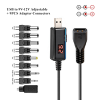 Câble d'alimentation USB vers 9V 12V réglable avec affichage numérique, cordon élévateur de tension USB avec 9 embouts de connecteurs CC pour routeur