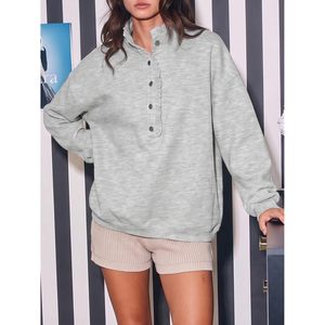 Sweat-shirt personnalisé pour femme, col montant Henley, pull oversize à manches longues, hauts à volants, vêtements de mode automne 2026 - Product Image 4