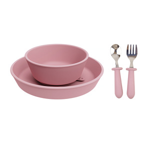 Ensemble cuillère et fourchette en acier inoxydable pour enfants, avec poignée en Silicone, couleur Rose, vaisselle pour bébé de 0 à 12 mois - Product Image 1