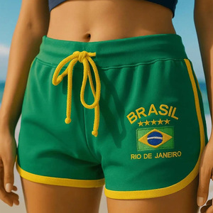 Pantaloncini Estivi <span class=keywords><strong>Donna</strong></span> 2026 Hot Pants Stile Sportivo con Bandiera Brasiliana Ricamata, Versatili, Uniformi <span class=keywords><strong>da</strong></span> <span class=keywords><strong>Calcio</strong></span> <span class=keywords><strong>da</strong></span> Strada, Vendita all'Ingrosso - Product Image 4