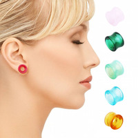 Lot de 10 bouchons de tunnel d'oreille en verre unisexe creux double évasé jauges de chair d'oreille