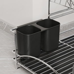 ชั้นวางจานแบบขยายได้สำหรับเคาน์เตอร์ครัว ที่คว่ำจานขนาดกะทัดรัดพร้อมที่<span class=keywords><strong>ใส่</strong></span>ช้อนส้อม ดีไซน์ทันสมัยสีดำด้าน เหมาะสำหรับอพาร์ทเมนต์ขนาดเล็ก - Product Image 3