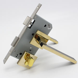 Décoration de serrure de porte intérieure de luxe poli carré doré tubulaire poignée à levier en cuir noir serrure à mortaise de sécurité - Product Image 1