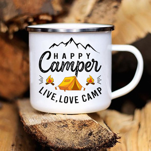 Tazas de <span class=keywords><strong>camping</strong></span> esmaltadas de gran capacidad con diseño de dibujos animados, para café, viajes, vacaciones, aventuras, fiestas, cerveza, zumo, con asa, regalos - Product Image 2