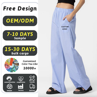 Pantalon de pyjama en popeline de coton pour femmes, pantalon d'été décontracté à taille haute élastique, coupe ample, pantalon à carreaux, pantalon boxer rayé, vente en gros