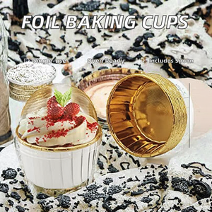 LNYZQUS-5 oz Stampini per <span class=keywords><strong>Muffin</strong></span> in Plastica Usa e Getta, Grandi Stampi per <span class=keywords><strong>Muffin</strong></span> con Cucchiai, Adatti al Forno, Bianchi con Dettagli Dorati - Product Image 3