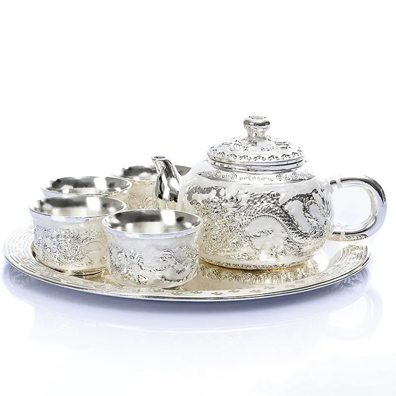 Chá de prata esterlina antiga, conjunto com molhador