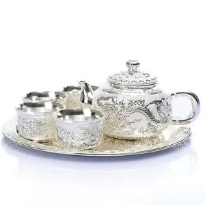 العتيقة الفضة الاسترليني براد شاي مع مجموعة الصحن