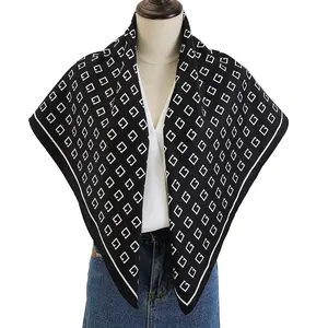 Горячая Распродажа темпераментный квадратный шарф темного цвета Женская плойка саржевая печать Французский ободок для волос 90 квадратный хиджаб мусульманский